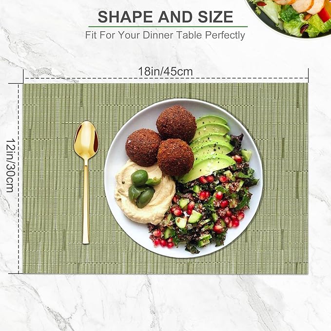 BETEAM Placemats Set of 4, Woven Vinyl Placemat for Dining Table Washable Wipeable Kitchen Place Mats Durable Indoor Outdoor Table Mats