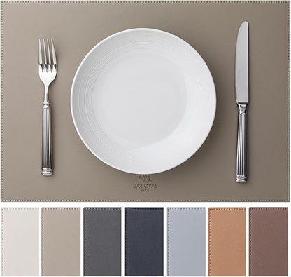 Faux Leather Placemats Set of 12 Vinyl Washable Wipeable Table Mats for Kitchen Dining Table Heat Resistant Waterproof Indoor/Outdoor Placemats Non-Slip Easy Clean Place Mats-Almond Birch
