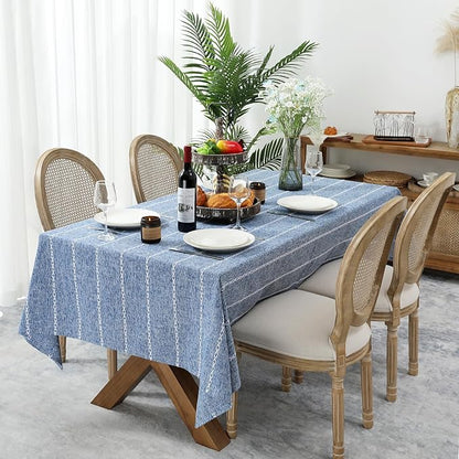 Chassic 60 x 84 inches Farmhouse Style Linen tablecloths, Wrinkle Resistant Washable Dining Room Table Cloths for Rectangle Tables - Blue