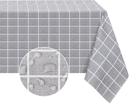 Romanstile Rectangle Vinyl Tablecloth, 100% Waterproof Oil-Proof Checkered Plastic Table Cloth, Heavy Duty Wipeable Table Covers for Dining, Camping, Picnic, Outdoor - 60 x 102 Inch, Grey