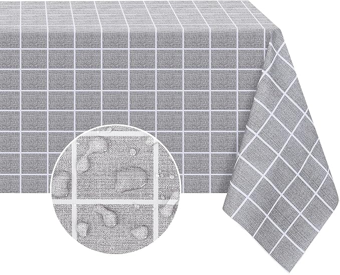 Romanstile Square Vinyl Tablecloth, 100% Waterproof Oil-Proof Checkered Plastic Table Cloth, Heavy Duty Wipeable Table Covers for Dining, Camping, Picnic, Outdoor - 60 x 60 Inch, Grey