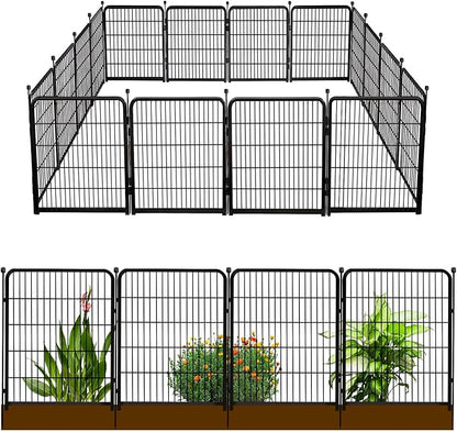 Doorless Animal Barrier Fence, 40in(H) 14 Panels Total 31 Ft(L), Garden Fences and Borders for Dogs, Anti Dig Fence Barrier, Black Metal Decorative Garden Fencing, Flower Bed Fencing
