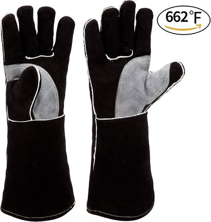 RAPICCA Welding Gloves 16IN Heat & Fire Resistant Leather for Stick MIG TIG Flux-Core Welder, Forge, Blacksmith, Fireplace, Wood Stove, Fire Pit, Furnace, Dry Ice Handling – Black – 662°F Protection