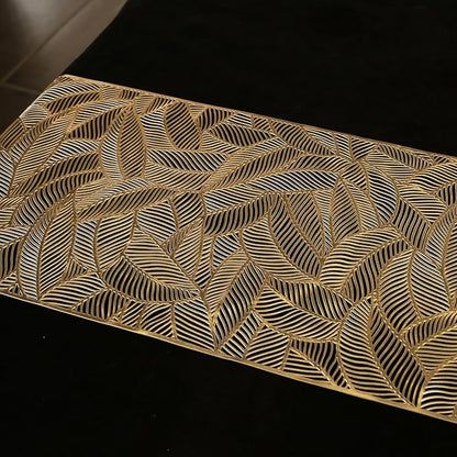 FAVE Gold Table Runner 72 inches Long Heat Resistant Hallowed-Out Vinyl Waterproof Washable Dinning Runner for Wedding, Banquet, Birthday, Party, Restaurant(Gold Rectangle)