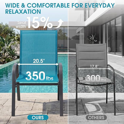 24.4" Wide Outdoor Stackable Chairs Set of 8 | Stacking Patio Chairs - Image 5
