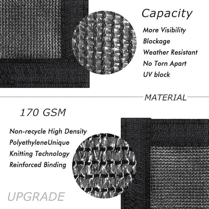 UPGRADE Privacy Fence Screen 5'x15' Black Outdoor 90% Visibility Blockage 170 GSM Mesh Shade Cover Panels for Backyard,Balcony,Home Decoration with Zip Ties,Customized Avaliable