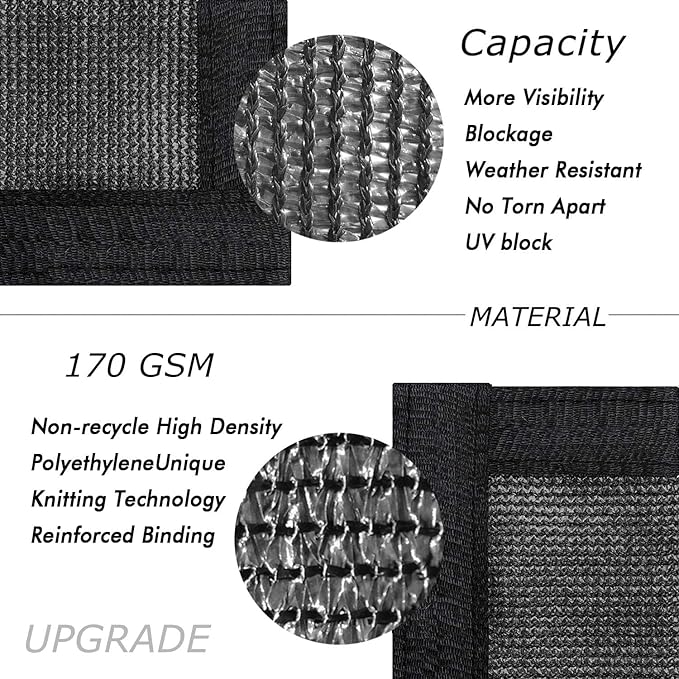 UPGRADE Privacy Fence Screen 3'x90' Black Outdoor 90% Visibility Blockage 170 GSM Mesh Shade Cover Panels for Backyard,Balcony,Home Decoration with Zip Ties,Customized Avaliable