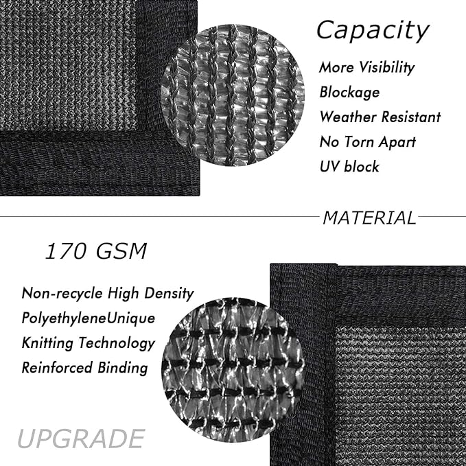 UPGRADE Privacy Fence Screen 4'x48' Black Outdoor 90% Visibility Blockage 170 GSM Mesh Shade Cover Panels for Backyard,Balcony,Home Decoration with Zip Ties,Customized Avaliable