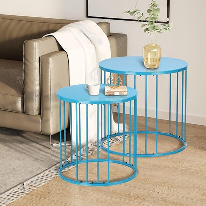 SUNNYPARK Outdoor Side Table Set of 2, Metal Circle Accent End Tables for Balcony Backyard Garden Indoor Living Room, Durable Black Nesting Coffee Tables, 20”+16” Dia