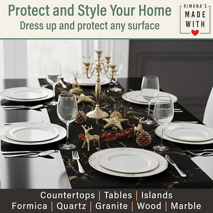 RIMONA'S Thermo Heat Resistant Table Runner and Trivet for Hot Dishes - Waterproof Hot Plates to Protect Table and Countertop - Kitchen & Dining 350F Heat Protector 40" - Black Golden Marble