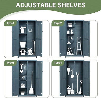 Outdoor Storage Shed with Floor & Adjustable Shelves, Wooden Garden Tool - Image 5