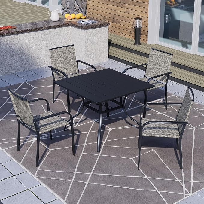 Anmutig Stackable Outdoor Dining Chairs Set of 4, Textilene Fabric, Breathable - Image 2