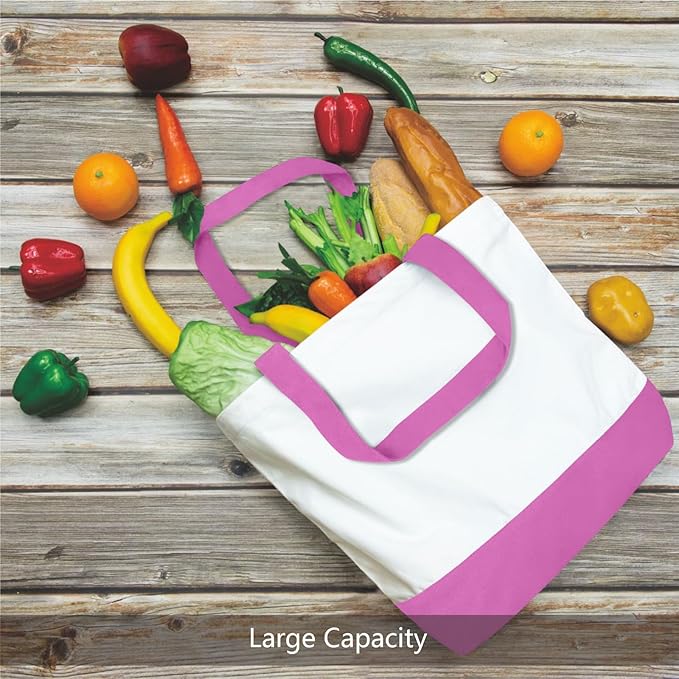 TOPDesign 1-Pack Super Strong Large 12oz Cotton Canvas Tote Bag, Reusable Grocery Shopping Cloth Bag, Fashionable Two-Tone Tote for Crafts, DIY Your Creative Designs