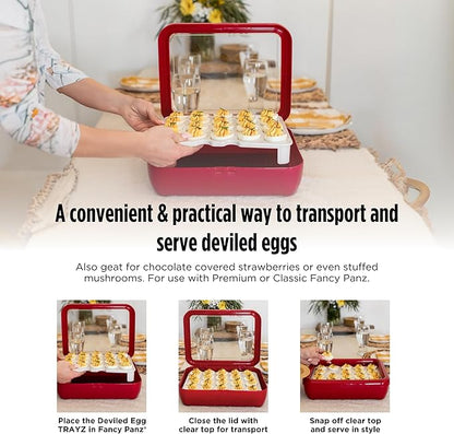 Fancy Panz- Limited-Edition Bundle - White Classic Aluminum Foil Pan Carrier with Lid + Deviled Egg + Charcuterie Insert - Food Serving Tray - Portable Casserole Carrier with Lid - Made in The USA