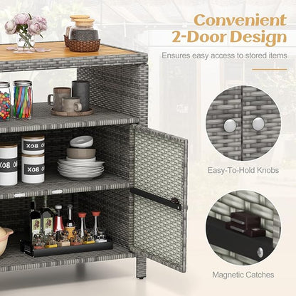 Tangkula Rattan Outdoor Storage Cabinet, Patiojoy Outdoor Cabinet - Image 6