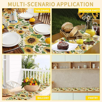 Table Runner Sunflower Leaves Table Runners Summer Seasonal Kitchen Dinning Decor for Indoor Outdoor Holiday Home Wedding Party 13x70 Inch