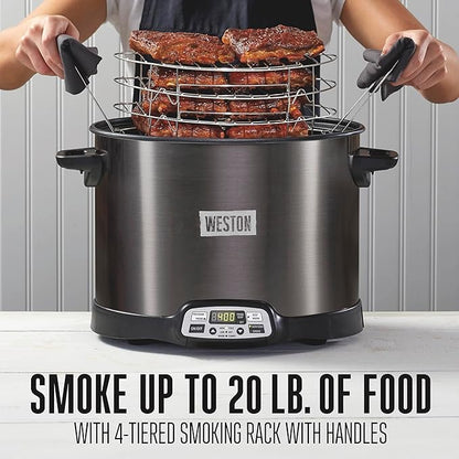 WESTON BRANDS 2-in-1 XL Programmable Slow Cooker & Electric Indoor Smoker, 10 Quart, With 3-Tier Smoking Rack for Meat, Cheese and More, Dishwasher Safe Crock, Temperature Probe, Black (03-2601-W)