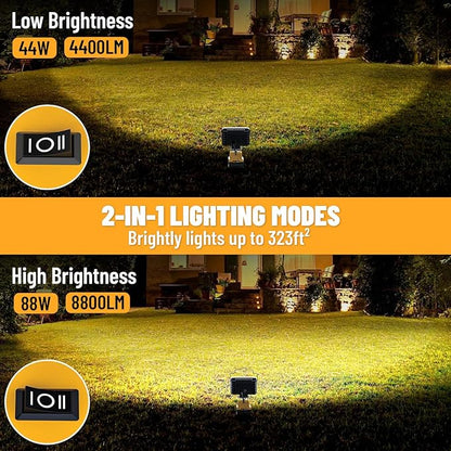 Ecarke LED Work Light Compatible with DeWALT Battery, Ecarke 20v Work Light with Low Voltage Protection, 88W 8800Lumen Portable Light, USB & Type-C Charging Port Cordless Light for Job Site & Outdoor