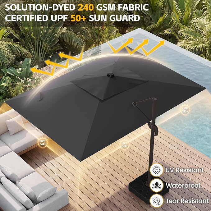 9x12 FT Patio Cantilever Umbrella, Rectangular Heavy Duty Offset Umbrella - Image 5