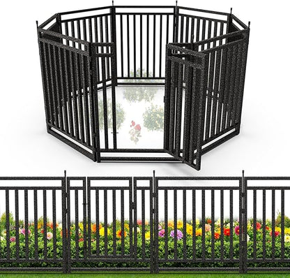 Garden Fence 40in (H) x 18ft (L), 7 Panels + 1 Gate, Durable Outdoor Yard Barrier, Secure Garden Fencing Weather-Resistant Fence Ideal for Pets, Privacy & Decoration, Black Silver