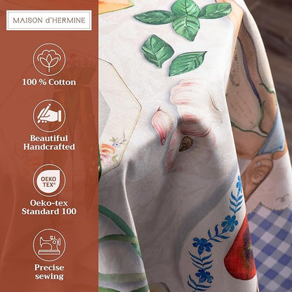 Maison d' Hermine Table Cloth Round Table 100% Cotton 63 Inches Tablecloth Reusable Decorative Everyday Use for Dining Room, Farmhouse, Home, Party, Festive & Wedding Spring Summer - Gourmand