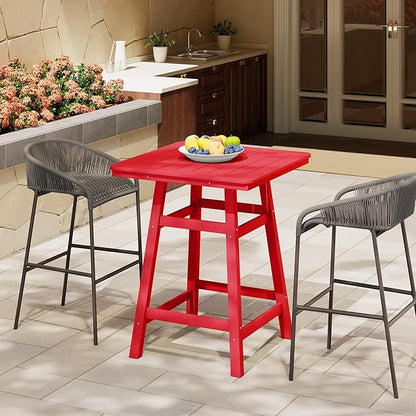 Costaelm Outdoor Bar Table, 37" Counter Height Square Patio Cocktail Bar Table with Umbrella Hole, Patio Bistro Dining Pub Table for Front Porch Deck Backyard Garden, Red