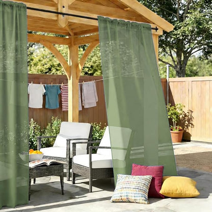 Outdoor Sheer Curtains for Patio Waterproof, 2 Panels Rod Pocket Indoor/Outdoor - Image 2