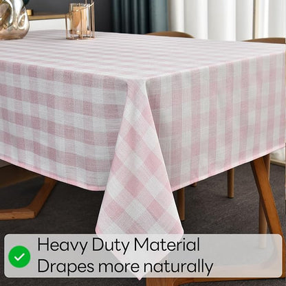 Gingham Table Cloth for Rectangle Tables Pink Checkered Plaid Tablecloth Heavy Duty Cotton Blend Washable & Wrinkle Table Cover for Outdoor Kitchen Dining Picnic Camping (52x120 Inch)