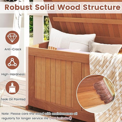 Tangkula 52 Gallon Wood Outdoor Storage Box, 3-in-1 Patio Storage Bench - Image 5