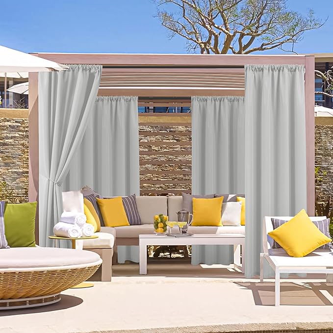 HolidayIdeas Outdoor Patio Curtains Waterproof with Rod Pocket 4 Panels 54x95 Inch- Protect Privacy & Weatherproof Balcony Outdoor Curtains for Apartments,Porch, Gazebo, Pergola, Silver Grey