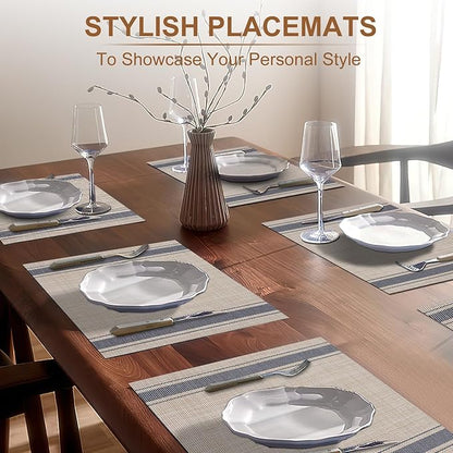 BETEAM Placemats Set of 6, Woven Vinyl Placemat for Dining Table Washable Wipeable Kitchen Place Mats Durable Indoor Outdoor Table Mats