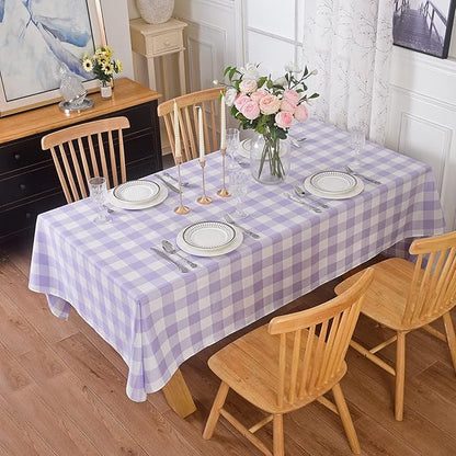 2 Pack Waterproof Polyester Fabic Rectangle Checkered Tablecloth，60x84 Outdoor Table Cloth，Oil Stain Prevention Table Cloth for Pinics and Parties（Lavender and White）