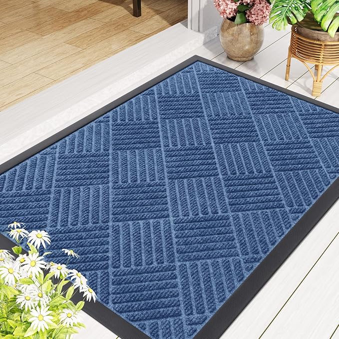 Smiry Front Door Mat Outside Entrance, Heavy Duty Outdoor Indoor Mat, Natural Rubber Doormat, Non Slip, Trap Dirt and Moisture, Easy Clean, Low Profile Patio Porch Entryway Mat, 71x23, Blue