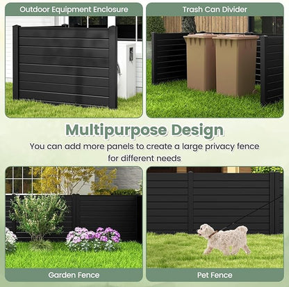 Giantex 4 Panels Air Conditioner Fence - 48''W x 36''H Outdoor Privacy Screen Trash Can Enclosure with Stakes, PVC Vinyl Freestanding Picket Fences for Garden Patio Lawn AC Unit Pool Pump, Black