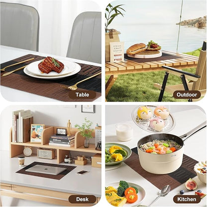 Placemats Set of 12，Non-Slip PVC Weave Table Mats Easy to Clean，Heat Resistant Place Mats for Kitchen Dining Table Decoration Indoor Outdoor，Black Brown