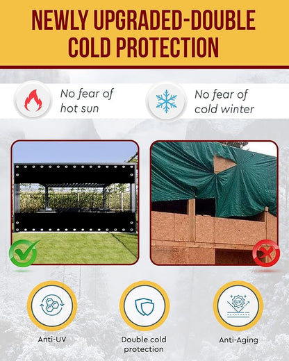 FoundGo 10'Hx07'W Vinyl Curtains for Patio 19oz, Outdoor Clear Vinyl Patio Enclosure,Heavy Duty Clear Tarp Waterproof Vinyl Tarps with Grommets for Pergola, Balcony,Porch,Gazebos，-4℉ Cold Resistant
