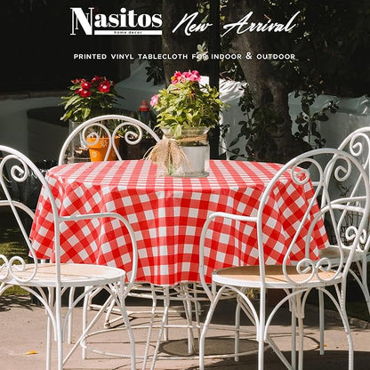 Nasitos Red and White Checkered Tablecloth 60 Inch Round for Christmas, Vinyl Tablecloth with Flannel Backing for Picnic, Round Dining Table, Outdoor Travel, 2 Pack