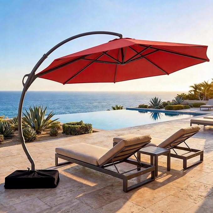 Outdoor Patio Umbrella with Base included, 11 FT Deluxe Curvy Cantilever by LAUSAINTHOME