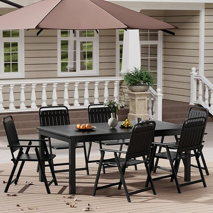 ZZV Outdoor Dining Table for 6-Person Rectangle Indoor Outdoor Table with Wood-Like Surface, Weather-Resistant Outside Dining Table for Patio Lawn Garden Backyard, 35" D x 63" W x 29" H, Black