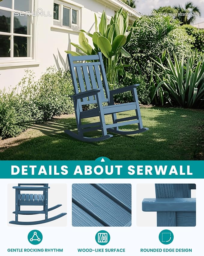 SERWALL Outdoor Rocking Chair Set of 2, HDPE Rocker - Image 4