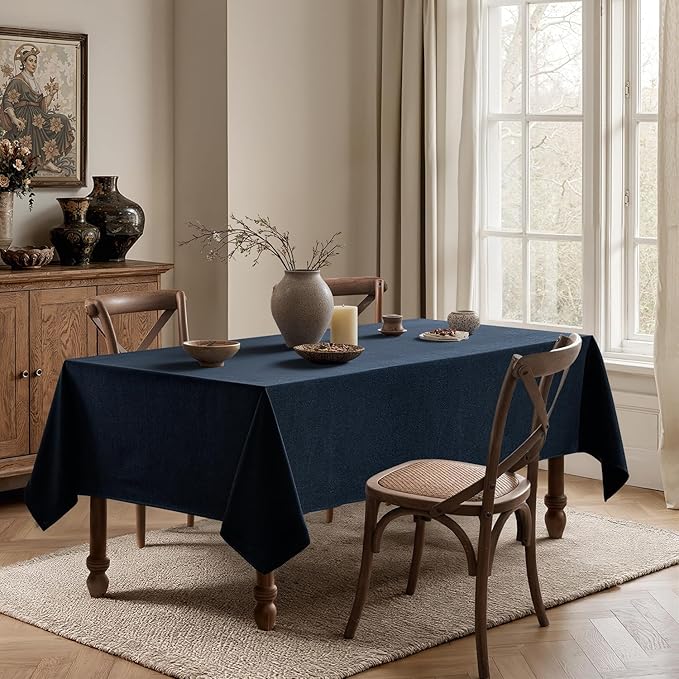 MIULEE Navy Blue Linen Polyester Tablecloth 60x104 Inch Rectangle Table Cloth Waterproof,Stain Resistant & Wrinkle Resistant for Dining Party Wedding