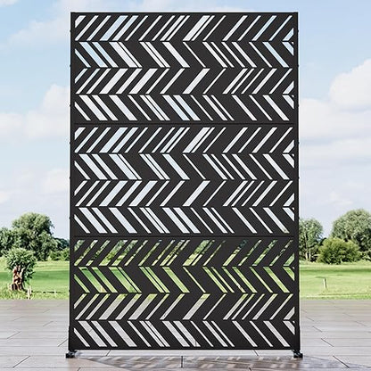 Casaphoria Metal Privacy Screen Outdoor, 72" H x 47" W Freestanding Decorative Privacy Screen for Patio Deck Balcony Garden with Stable Base, Black-Christopher