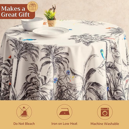 Maison d' Hermine Table Cloth Round Table 100% Cotton 69 Inches Fall Tablecloth Reusable Everyday Use for Thanksgiving Christmas Decorations Dining Farmhouse Party (Amazonia)