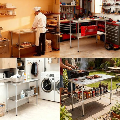 Stainless Steel Work Table 18 x 48 Inch, NSF Commercial Prep Table with Undershelf, Heavy Duty Food Prep Workstation