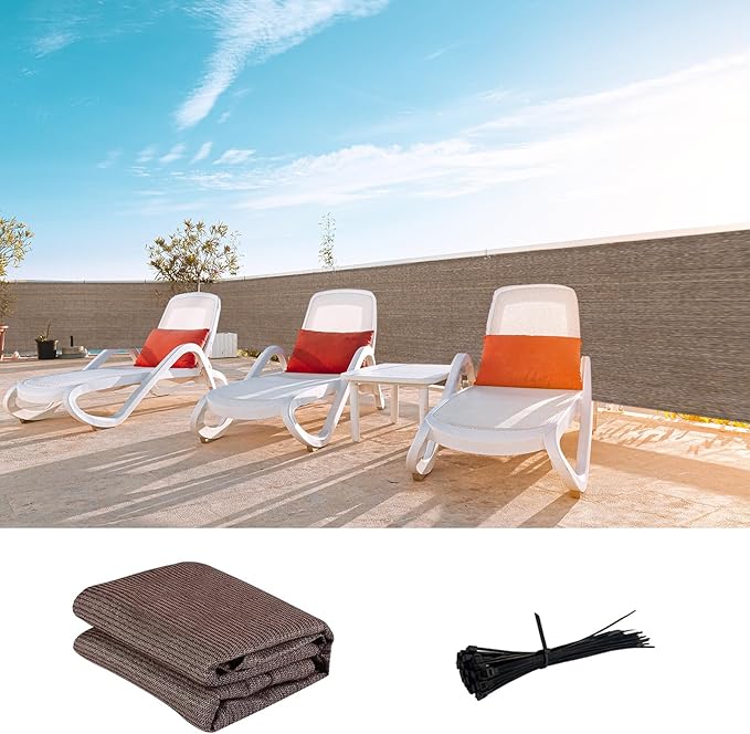 LOVE STORY Custom Size 3.3'x24' Brown Balcony Privacy Screen,UV Block Privacy Fence Screen,90% Shield for Outdoor Pool Garden Apartment Railing
