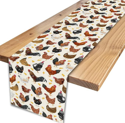 Farmhouse Rooster Table Runner, Rustic Farm Animals Cow Pig Chicken Coffee Table Center Decor for Home Kitchen Dining Patio Holiday Party Indoor Outdoor Table Decorations, 13"x72" Inch