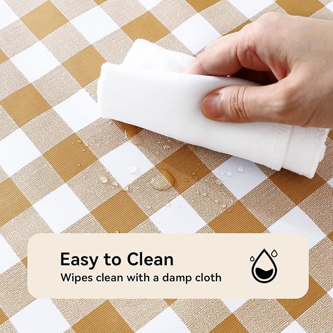 Romanstile Rectangle Vinyl Tablecloth, 100% Waterproof Buffalo Gingham Plastic Table Cloth, Heavy Duty Wipeable Checkered Table Covers for Outdoor, Camping, Picnic, Patio - 60 x 84, Coffee and White