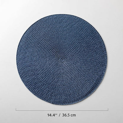 Round Placemat Set of 4 Plastic Woven Placemats Washable Wipeable Table Mats for Dining Table Heat Resistant Non-Slip Circle Place Mats (Navy Blue)