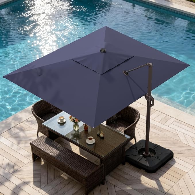 9' X 12' Cantilever Patio Umbrella Rectangle Outdoor Umbrella, 6-Level Tilt & - Image 9