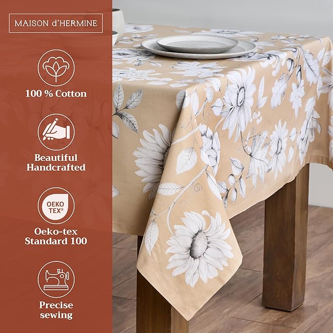 Maison d' Hermine Table Cloth Square Table 100% Cotton 60 x 60 Inches Fall Tablecloth Reusable Everyday Use for Thanksgiving Christmas Decorations Dining Farmhouse Party (Pretty Autumn)
